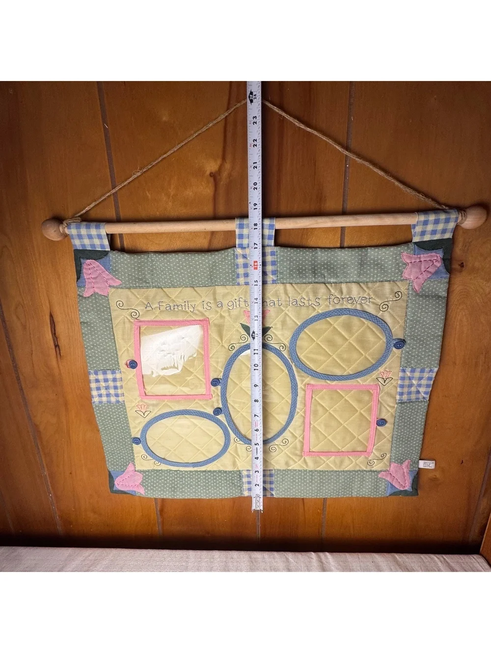 Terry’s Village Family Photo Frame Wall Hanging Quilted Fabric 22x18 Cottage